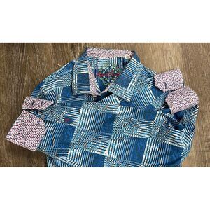 Robert Graham Turquoise Plaid Paisley / Pink & Purple Cuffs - Size 2XL - EUC